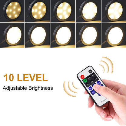 Linkable Under Cabinet LED Lighting 12V Dimmable Puck Lights Hardwired with Wireless RF Remote Control for Kitchen Mood Lighting(6 Lights, Warm White)