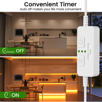 Single Color Slider Dimmer with Timer - PWM 1pc DC 5V/12V/24V LED Controller, 36W Max, Slide Brightness Control & Auto-Off for LED Strip Lights, Closet, Counter, Aquarium Lighting (White)