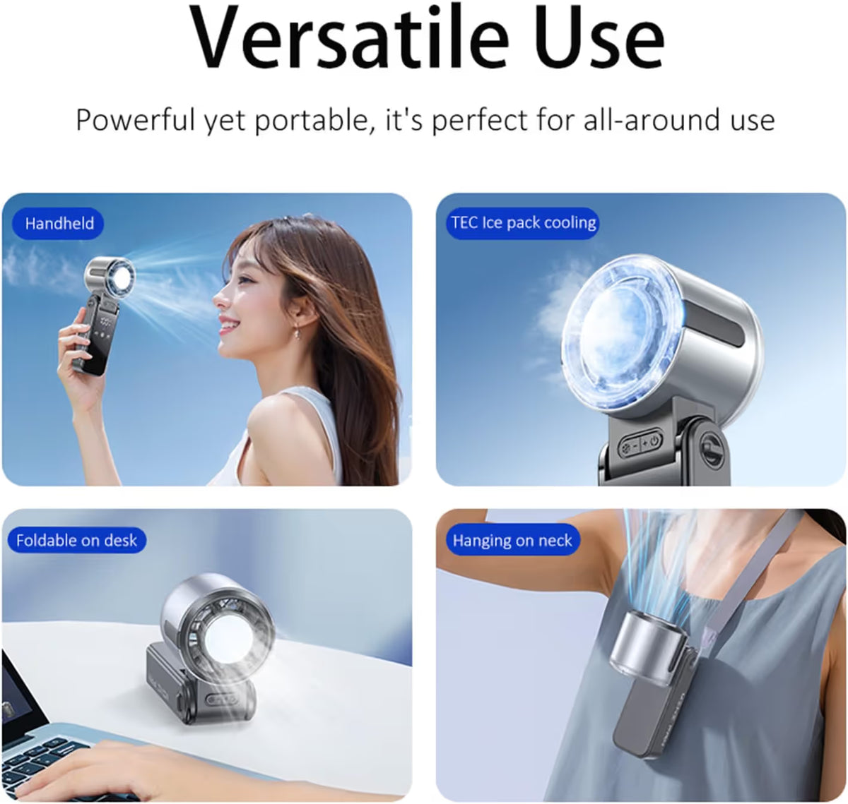 Portable Handheld Fan, Rechargeable Battery Powered with High-Speed Turbo for Strong Wind & Rapid Cooling, Aesthetic Design