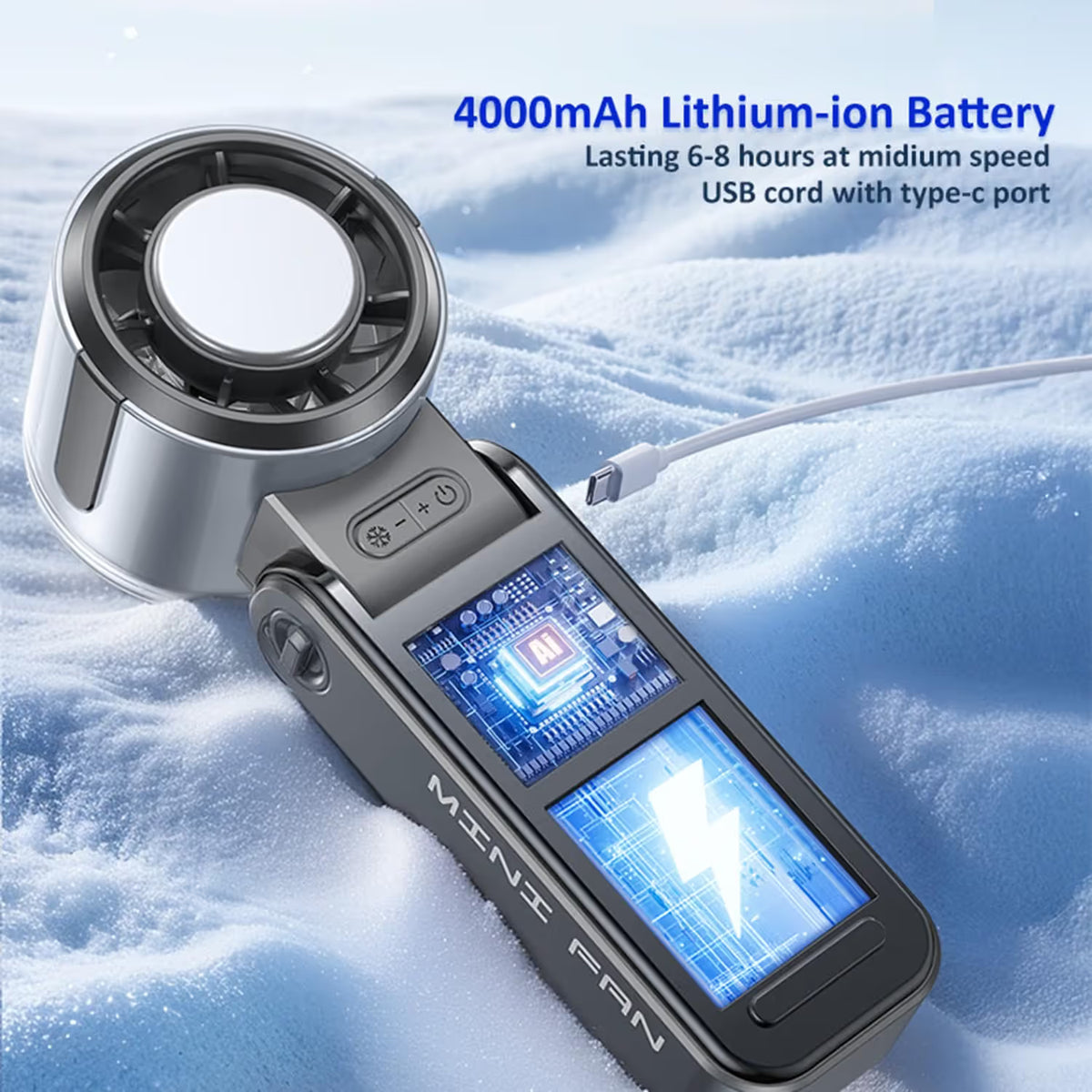 Portable Handheld Fan, Rechargeable Battery Powered with High-Speed Turbo for Strong Wind & Rapid Cooling, Aesthetic Design