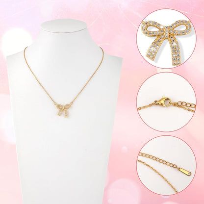 Bow Necklace, Dainty Ribbon Bowknot Chain Necklace Cute Fashion Bowtie Pendant for Choker Gold Bow Jewelry Gift for Women Wedding Prom Daily Wear
