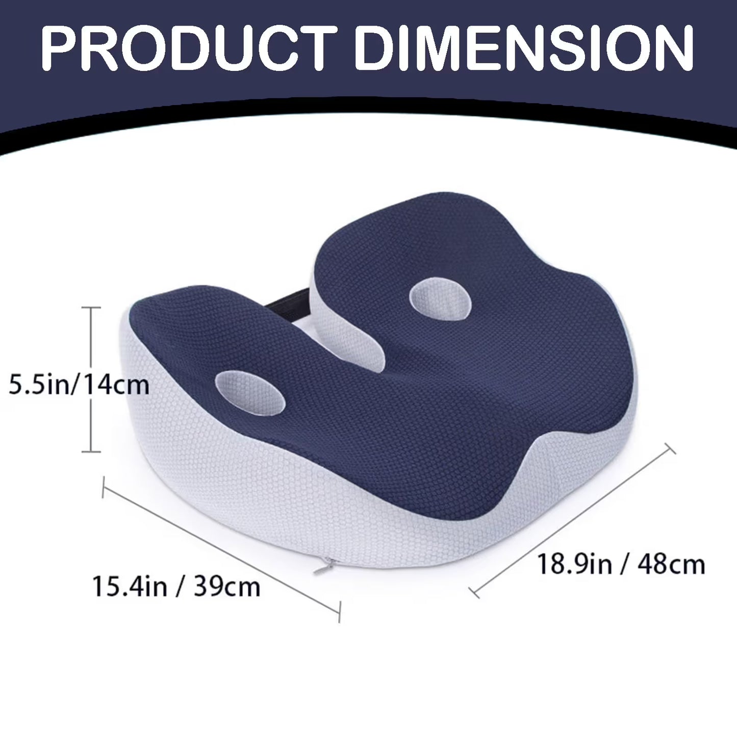 Seat Cushion, Seat Cushion for Sit Bone and Back Pain Relief, Butt, Tailbone, Hip, Hamstring, Posture Support, Memory Foam, Black, 39.1 x 48 x 14 cm