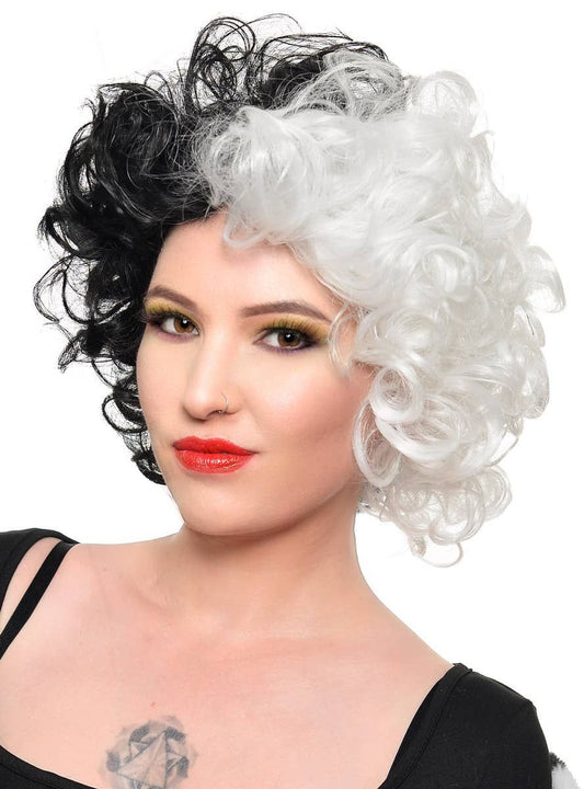 Classic Short Curly Black and White Costume Wig