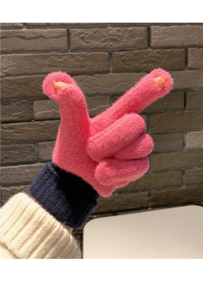 Knit Gloves Rose Red
