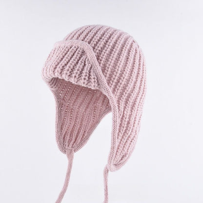 Women Plain Aviator Hat with Earflaps Rose Red