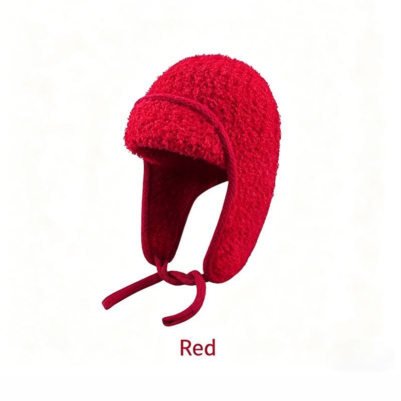 Women Sherpa Aviator Beanie - Warm Earflap Knit Hat Beige
