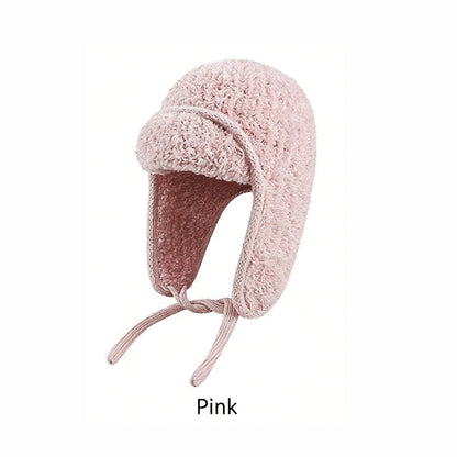 Women Sherpa Aviator Beanie - Warm Earflap Knit Hat Red