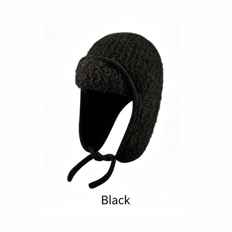 Women Sherpa Aviator Beanie - Warm Earflap Knit Hat Red