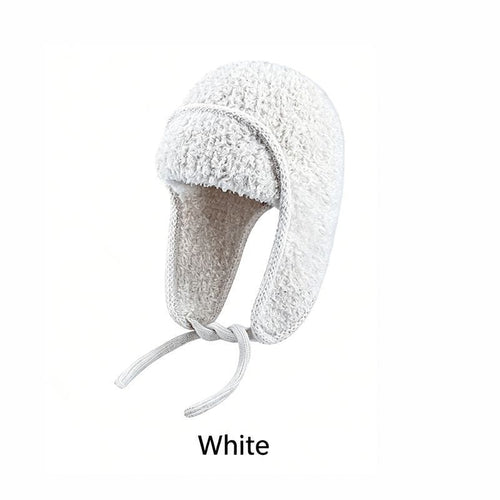 Women Sherpa Aviator Beanie - Warm Earflap Knit Hat White