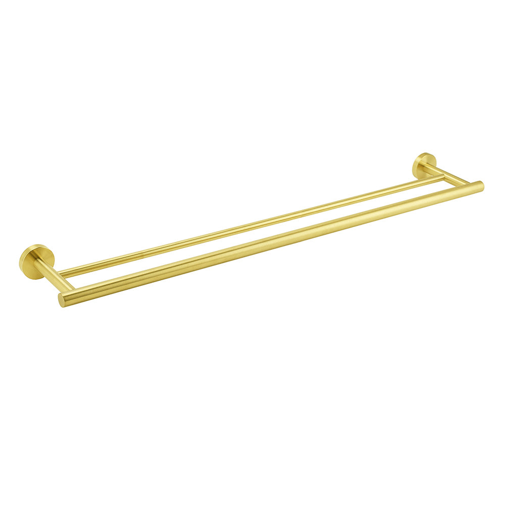Brushed Gold 600mm Long Double Towel Rack Rail Holder Bar Round Stainless Steel
