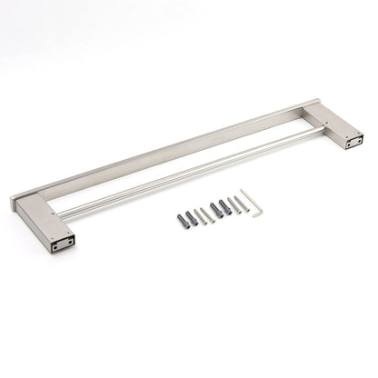 Brushed Nickel Square Towel Rail Rack 600mm Double Hanger Holder Bar Bathroom