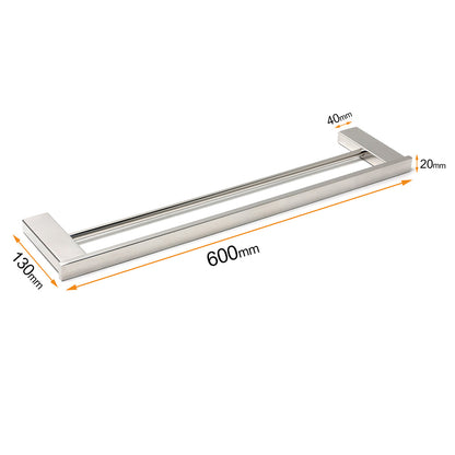 Bathroom Polish Chrome Square Towel Rail Rack 600mm Double Hanger Holder Bar