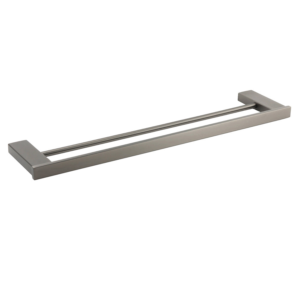 Gun Metal Grey Square Strong Towel Rail Rack 600mm Double Hanger Holder Bar Kit