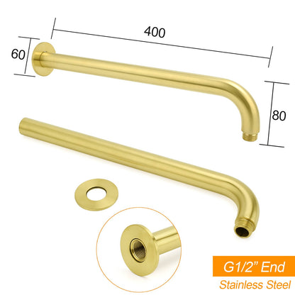 PVD Brushed Gold 12" Shower Rain Head 355mm Straight Wall Mount Arm Bathroom Set