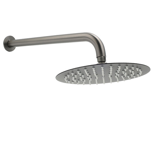 WELS Gun Metal Round 10" Rain Shower Head 400mm Straight Wall Mounted Arm Bath Set