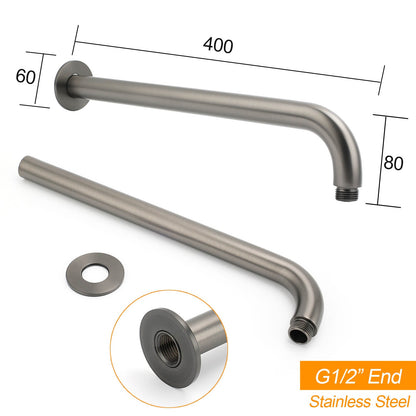 WELS Gun Metal Round 10" Rain Shower Head 400mm Straight Wall Mounted Arm Bath Set