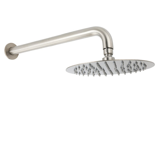 WELS Brushed Nickel Round 8" Rain Shower Head Straight Wall Mount Arm Mixer Set