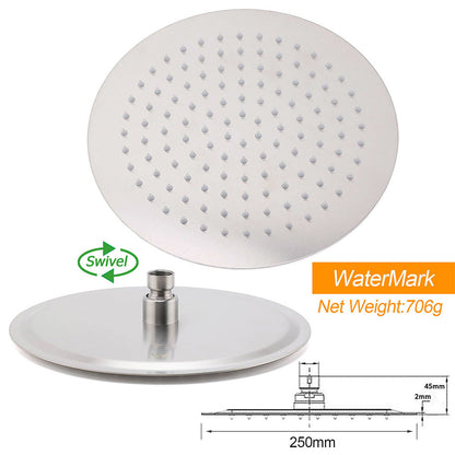 WELS Brushed Nickel Round 10" Rain Shower Head Straight Wall Mount Arm Mixer Set