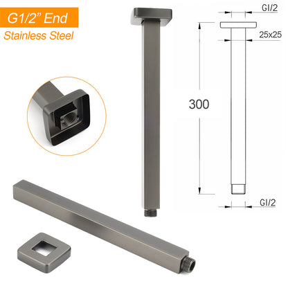 Gun Metal Square 10" Rainfall Shower Head 300mm Ceiling Dropper Arm Bath Set WELS