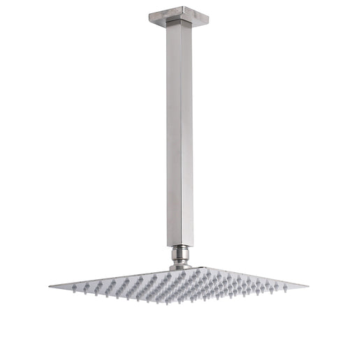 Brushed Nickel Square 10" Rain Shower Head 300mm Brass Ceiling Dropper Arm Set