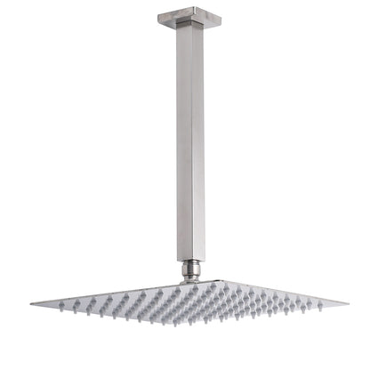 Brushed Nickel Square 12" Rain Shower Head 300mm Brass Ceiling Dropper Arm Set