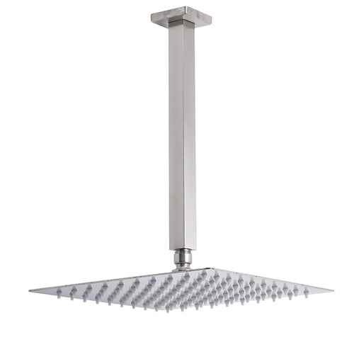 Brushed Nickel Square 12" Rain Shower Head 300mm Brass Ceiling Dropper Arm Set