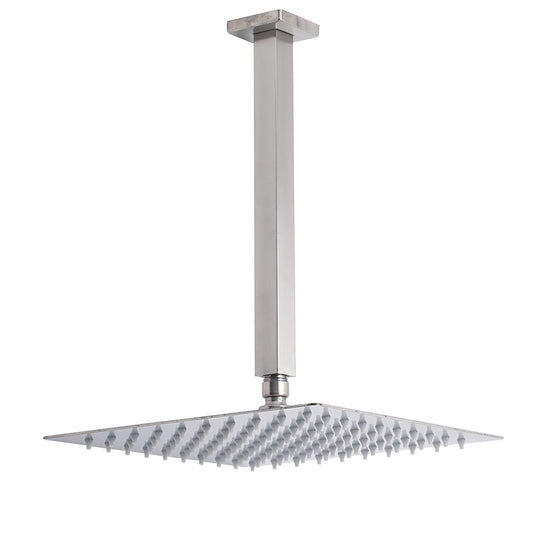 Brushed Nickel Square 12" Rain Shower Head 300mm Brass Ceiling Dropper Arm Set