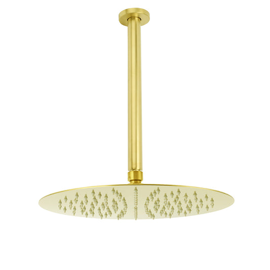 WELS 12" Round Stainless Steel Shower Head Extension Ceiling Arm Set Brushed Gold