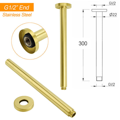 WELS 16" Round Stainless Steel Shower Head Extension Ceiling Arm Set Brushed Gold