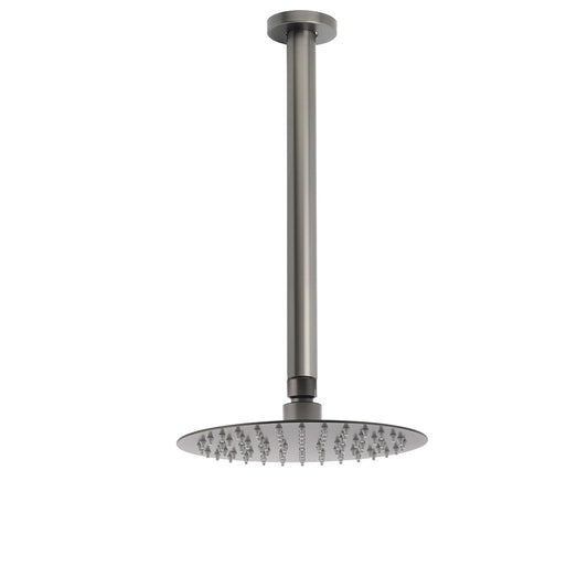 WELS Gun Metal Round 8" SUS Rainfall Shower Head 300mm Ceiling Dropper Arm Set