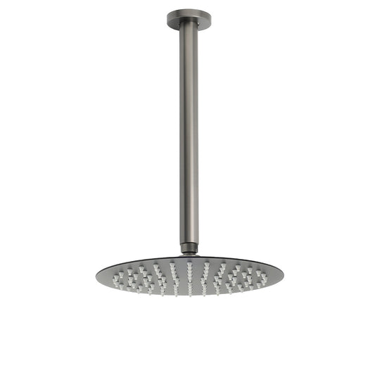 WELS Gun Metal Round 10" SUS Rainfall Shower Head 300mm Ceiling Dropper Arm Set