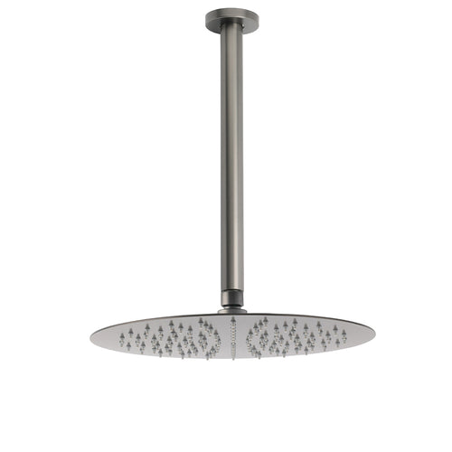WELS Gun Metal Round 12" SUS Rainfall Shower Head 300mm Ceiling Dropper Arm Set