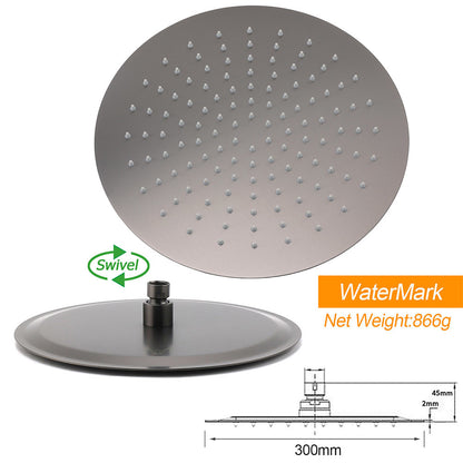 WELS Gun Metal Round 12" SUS Rainfall Shower Head 300mm Ceiling Dropper Arm Set