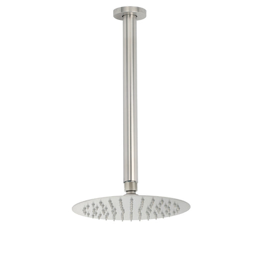 Brushed Nickel Round 8" Shower Rain Head + 300mm Brass Ceiling Dropper Arm Set