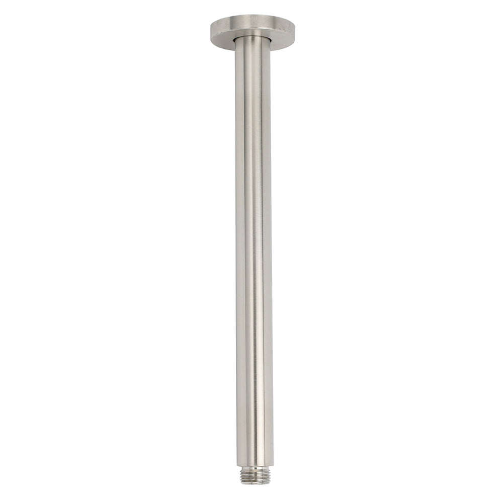 Brushed Nickel Round 12" Shower Rain Head + 300mm Brass Ceiling Dropper Arm Set