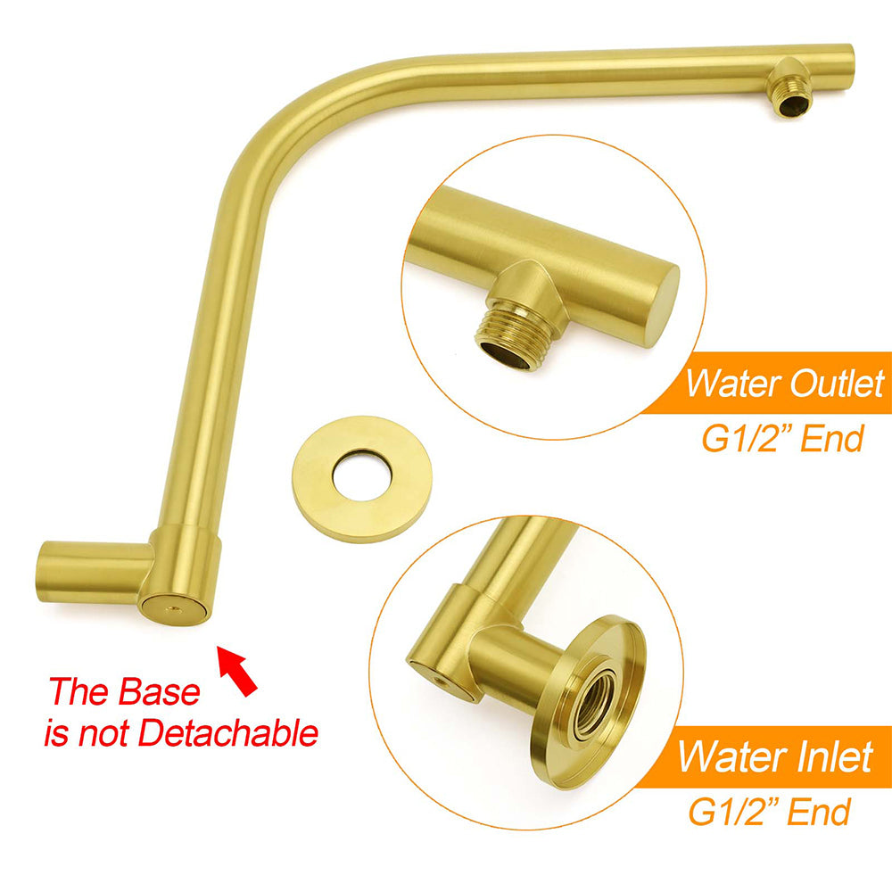 WELS Brushed Gold 8" Round Shower Head Brass 360º Swivel Gooseneck Wall Arm Set