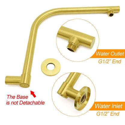 WELS Brushed Gold 8" Round Shower Head Brass 360º Swivel Gooseneck Wall Arm Set