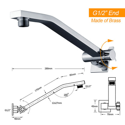Square Chrome Brass Up & Down Adjustable Wall Mounted Shower Arm For Shower Head