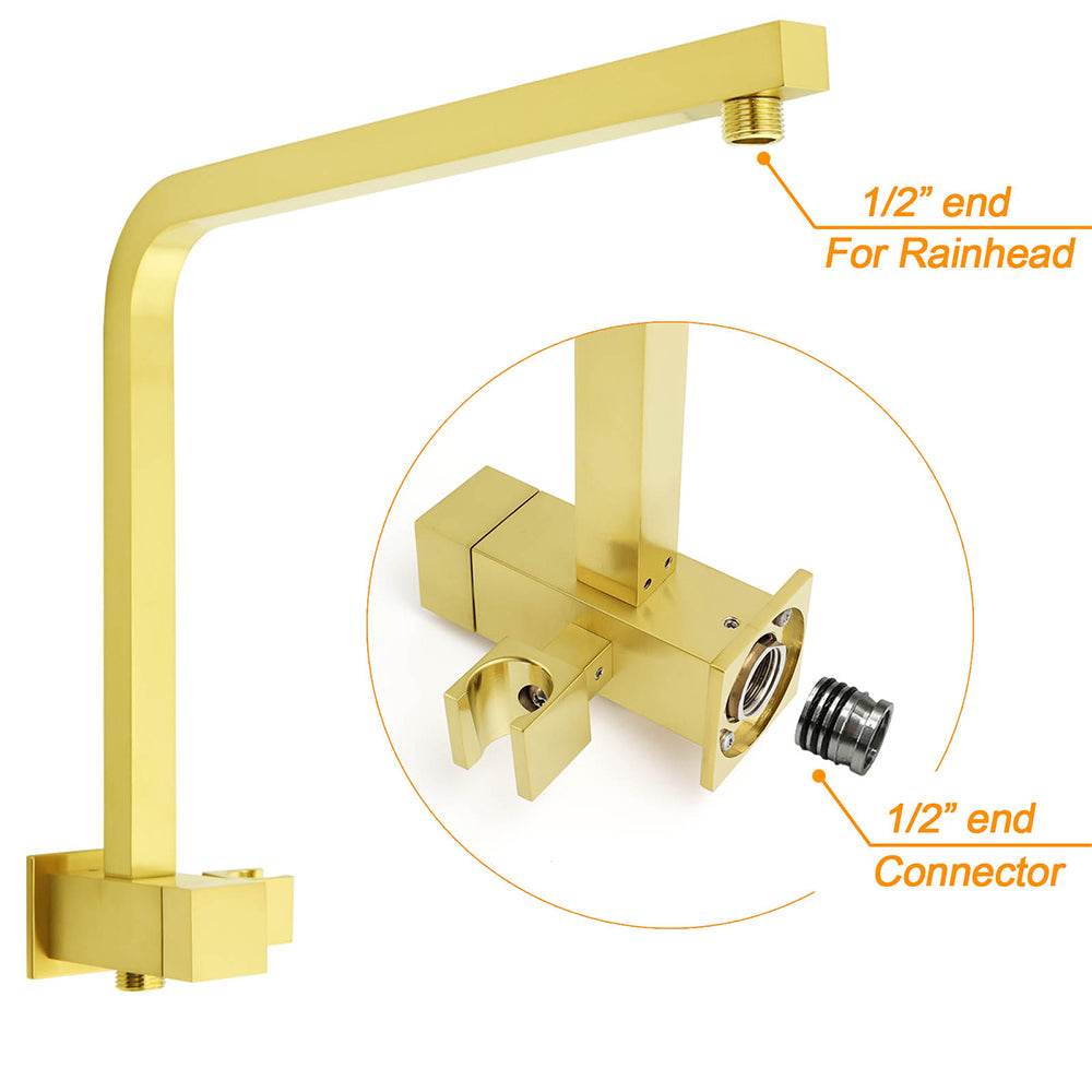WELS Brushed Gold Twin Shower 8" Rain Head Handheld Diverter Wall Arm Square Taps