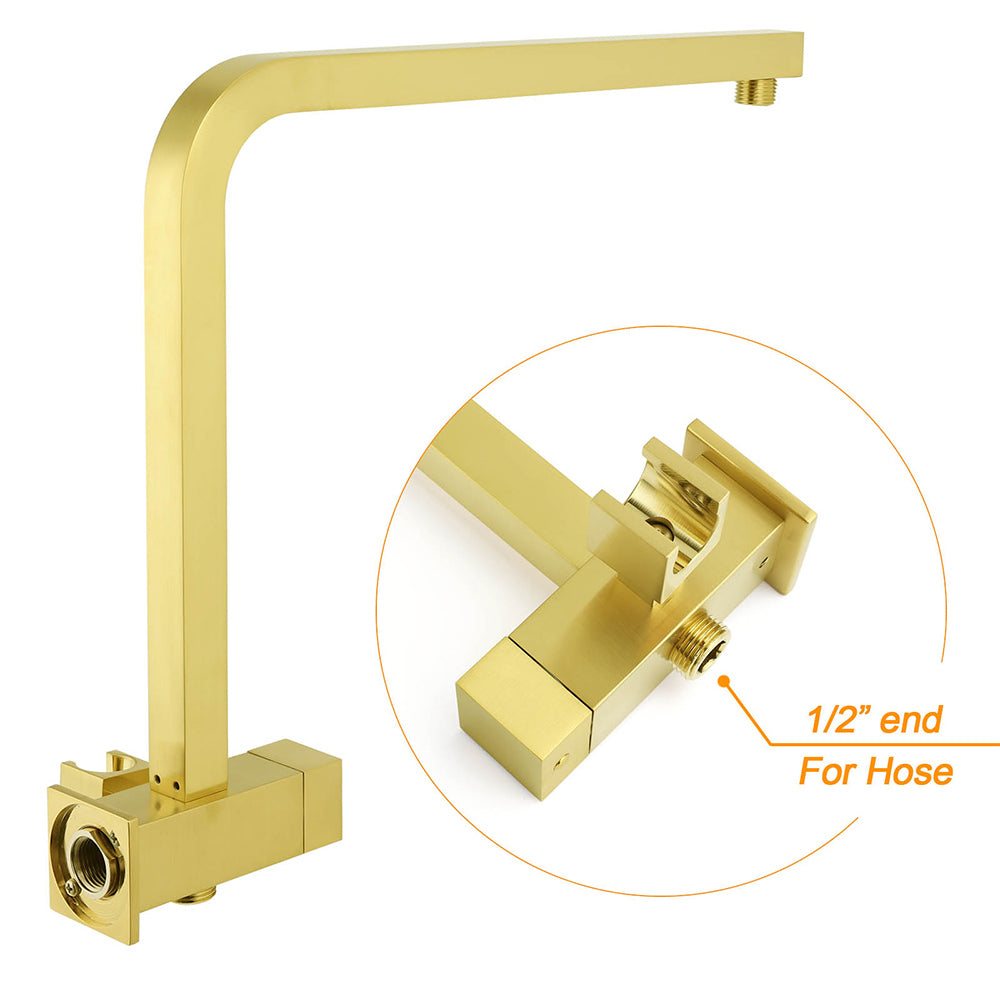 Brushed Gold Twin Shower 10" Rain Head Handheld Diverter Wall Arm Set Square