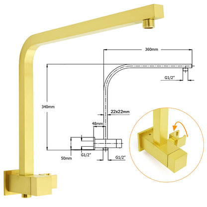 Brushed Gold Twin Shower 10" Rain Head Handheld Diverter Wall Arm Set Square Mixer
