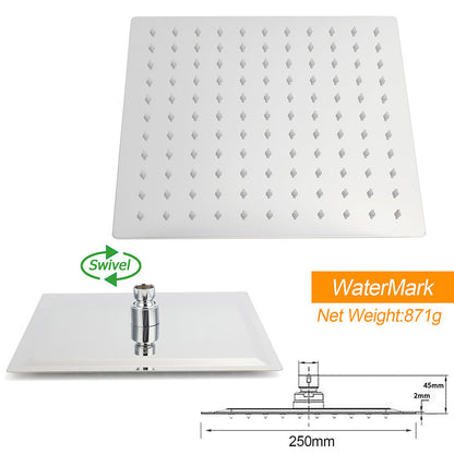 WELS Chrome 2in1 10" Square Rain Shower Head Handheld Spray Diverter Wall Arm Taps Set