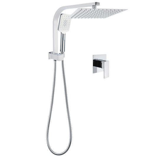 WELS Chrome 2in1 10" Square Rain Shower Head Handheld Spray Diverter Wall Arm Mixer Set
