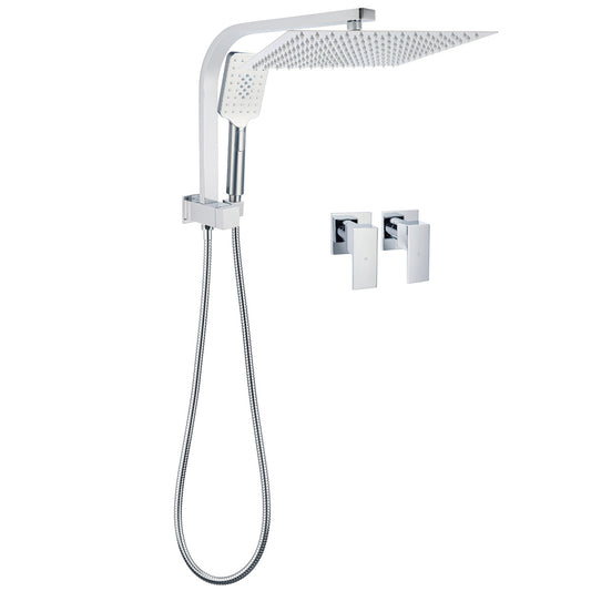 WELS Square Large 12" Shower Head 3 Mode Handheld Diverter Wall Arm 2in1 Set + Taps