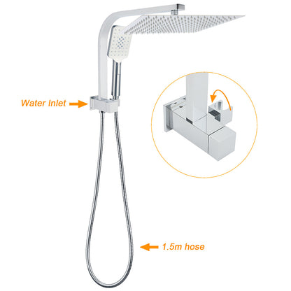 WELS Square Chrome 12" Shower Head 3 Mode Handheld Diverter Wall Arm 2in1 Set + Mixer