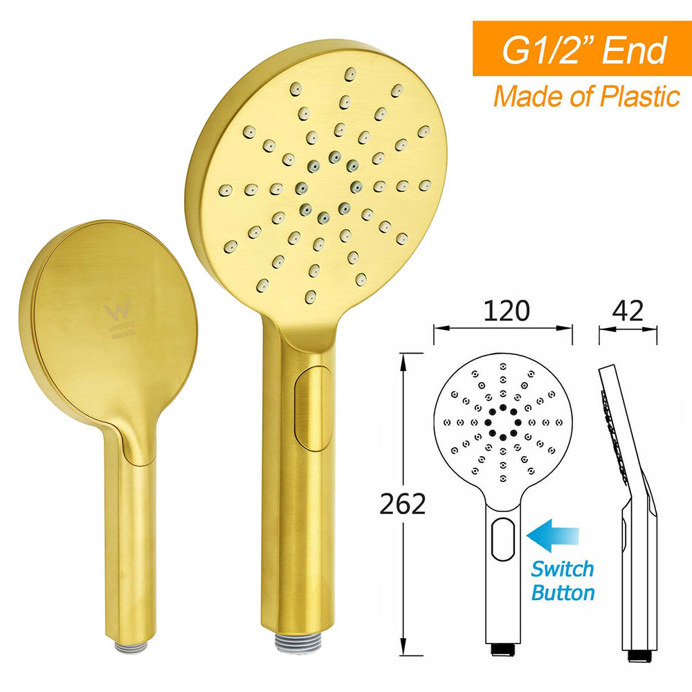 WELS Brushed Gold Round Twin 8" Shower Head Set Diverter Wall Arm Single Mode Handheld