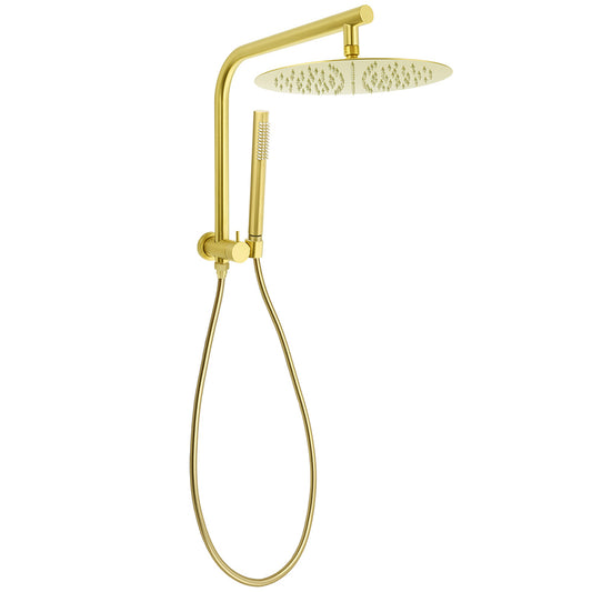 WELS Brushed Gold Round 12" Rain Shower Head Stainless Steel Handheld Diverter Wall Arm Set