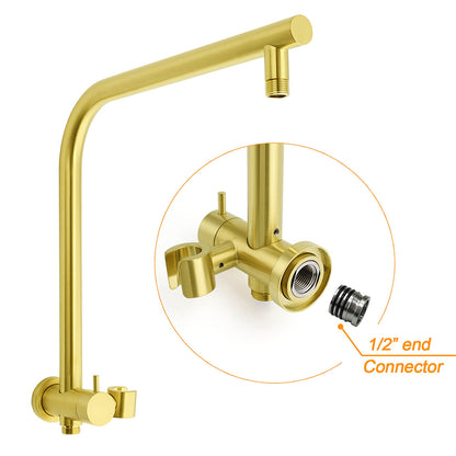 Brushed Gold Round Large 12" Rain Shower Head One Spray Handheld Rose Gooseneck Arm Twin Taps Set
