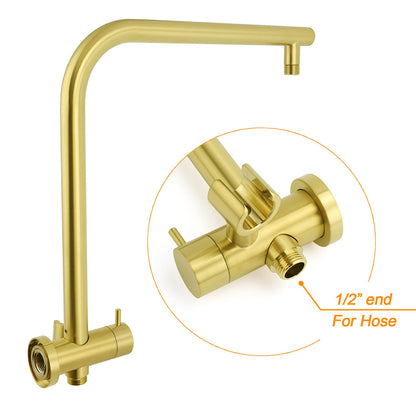 Brushed Gold 2in1 Round 12" Rain Shower Head Single Mode Handheld Diverter Wall Arm Mixer Set
