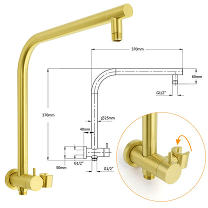 Brushed Gold 2in1 Round Large 12" Rainfall Shower Head Metal Handheld Wall Arm Bath Mixer